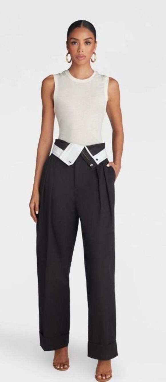 KBB by Kahlana Barfield Brown Convertible Waist Pleated Trousers Black Size L